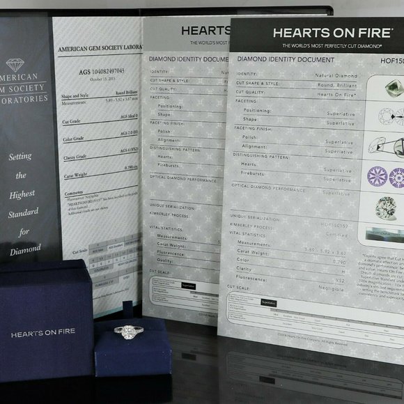 16867 Hearts On Fire 18K White Gold 0.79ct VS2 Round Diamond Engagement Ring - Picture 2 of 10